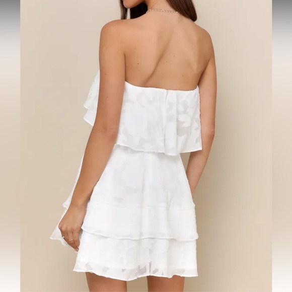 Lulu's True Lover White Burnout Floral Ruffled Strapless Mini Dress - Picture 4 of 4